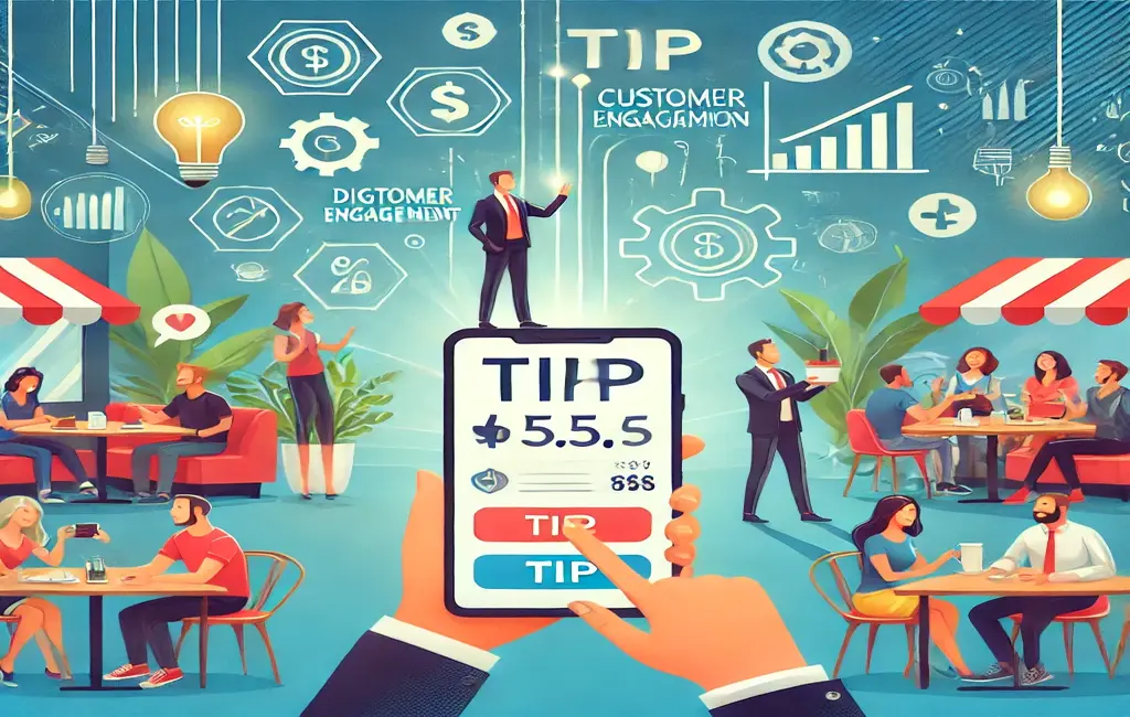 DALL·E 2024-08-01 13.09.27 – An illustration for a case study titled ‘How Tipping Applications Are Shaping the Future of Customer Engagement.’ The image should depict a modern, vi (1)