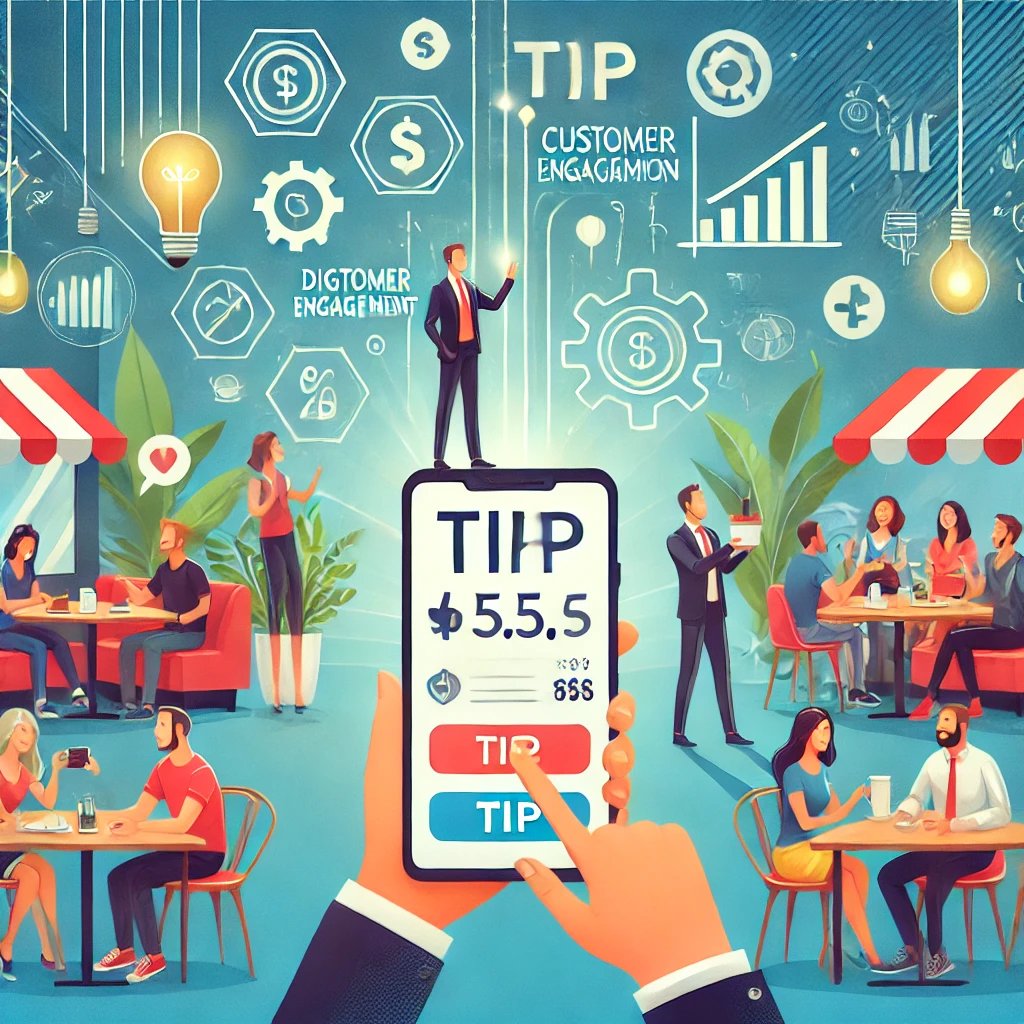 DALL·E 2024-08-01 13.09.27 – An illustration for a case study titled ‘How Tipping Applications Are Shaping the Future of Customer Engagement.’ The image should depict a modern, vi